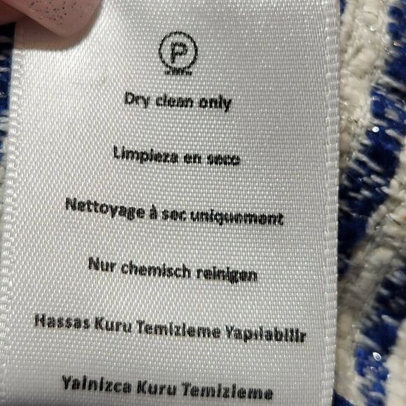 Marchesa Voyage open front cardigan jacket blue white stripe beaded pocket sz 4 - Picture 7 of 7